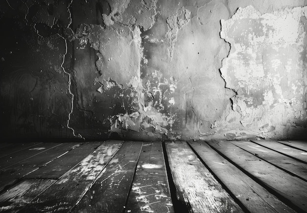 A Single Beam of Light Illuminates a Cracked Concrete Room