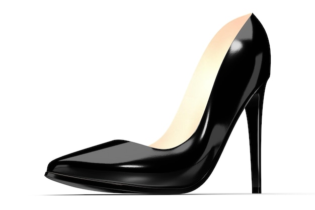 Single black high heel shoe isolated on white background