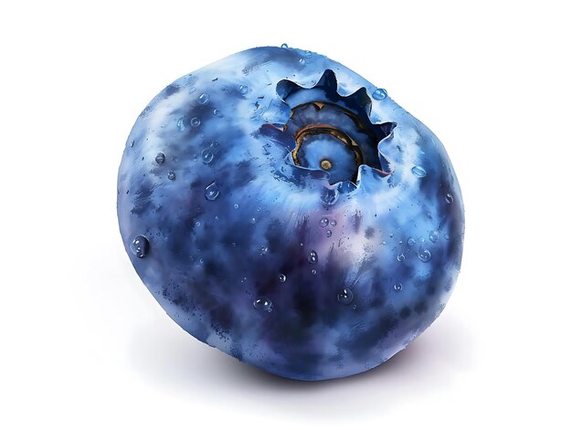 Single Blueberry with Water Drops Realistic 3D Image