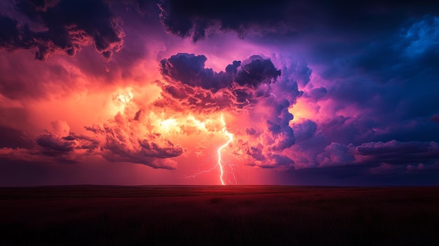 Photo a single bolt of lightning illuminates a dramatic storm cloud formation showcasing the raw pow