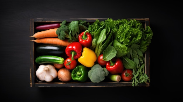 Single box with various fresh vegetables