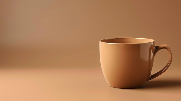 A single brown coffee mug against a brown background