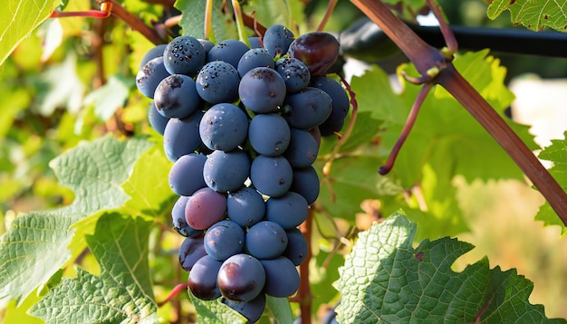 Single bunch of Shiraz grapes on vine grape harvest