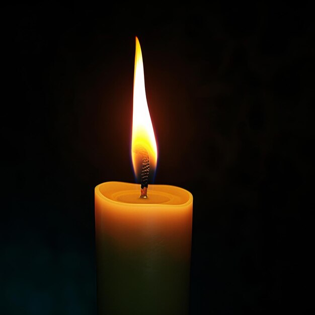 A single candle flame flickering softly against a black background Emphasize the warmth and the symb