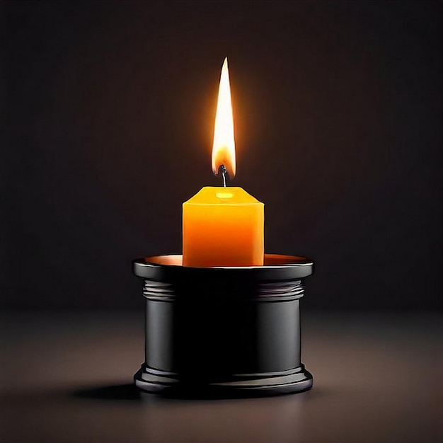 Single candle flame on horizontal black background Ai generated