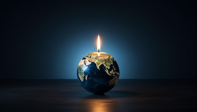 Photo a single candle lighting up the worldearth hour