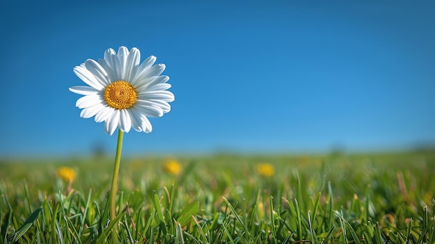 Single Daisy Atop Lush Green Field