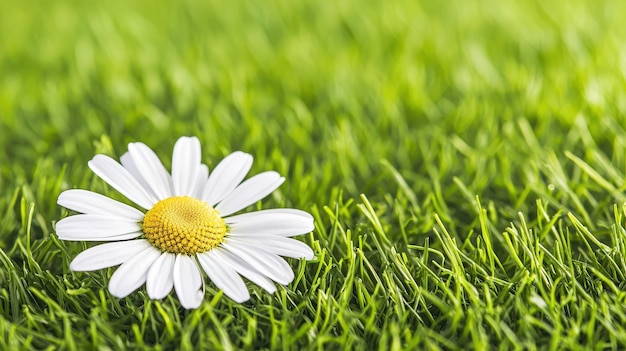 Photo single daisy on green grass background