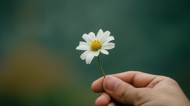 Single daisy held gently simplicity focus