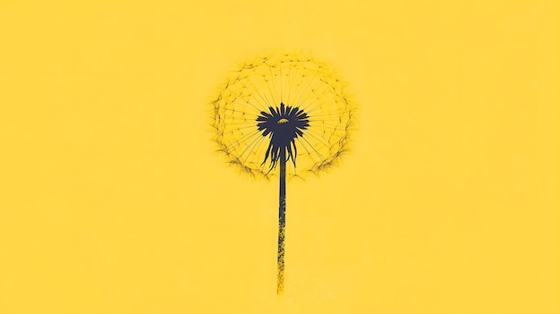 Photo single dandelion on a yellow background