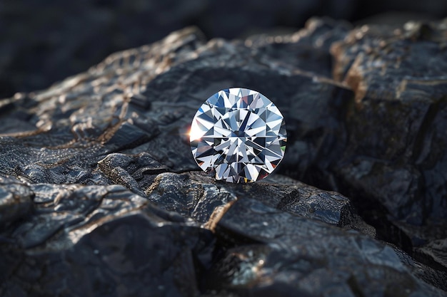 Single Diamond on Rough Black Stone