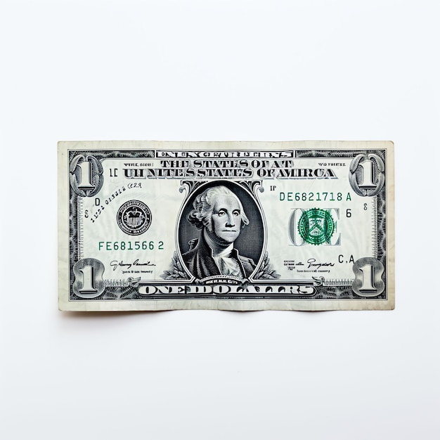 Photo a single dollar bill on a white background