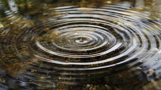 A single drop of water creating ripples in a still pond