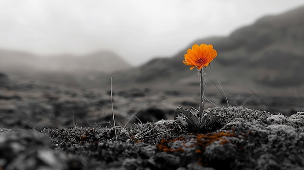 a single flower is growing on a rock