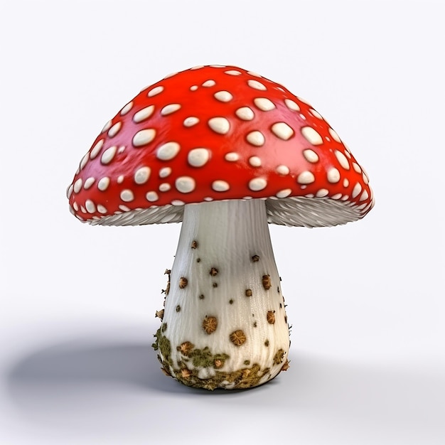 Single Fly Agaric Mushroom on White Background