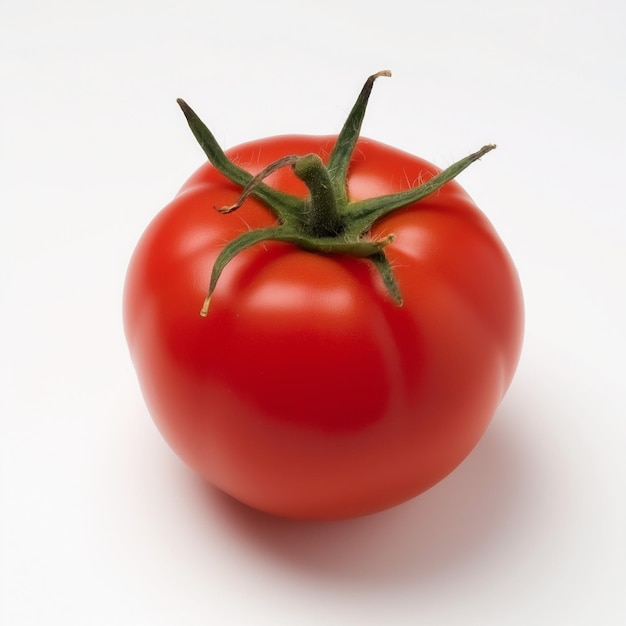 Single fresh red tomato isolated on white background vibrant color smooth texture