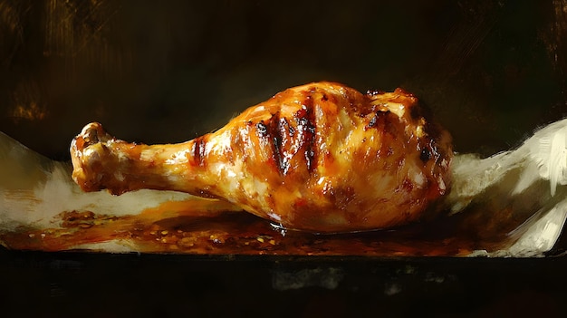 Photo a single glazed and grilled chicken leg