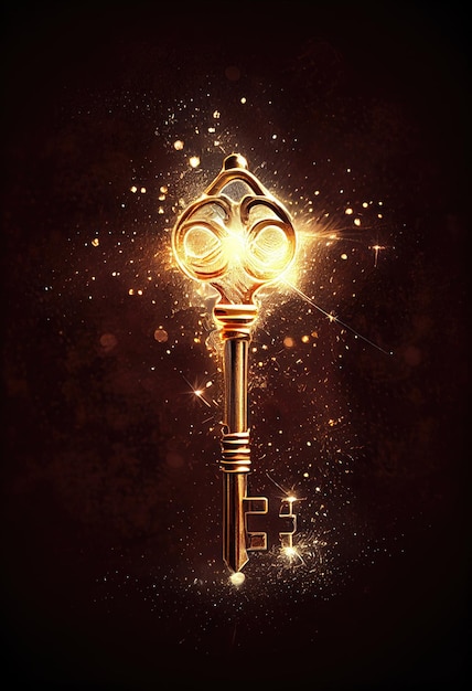 Single golden key with sparkling lights Business concepts of unlocking potential key to success