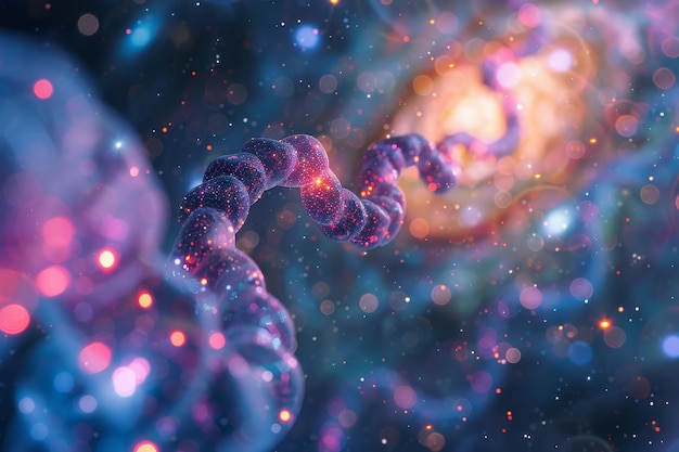 a single hormone molecule with a blurred background of a swirling vibrant galaxy Focus on the intric