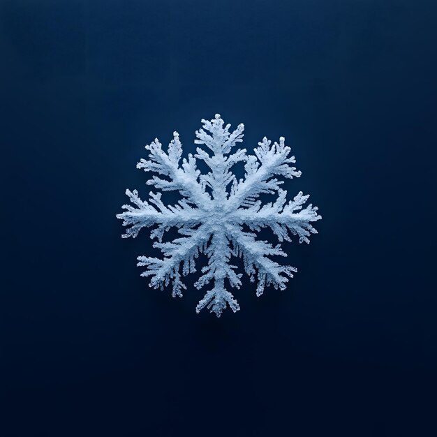 Photo a single intricate snowflake isolated on a dark blue background