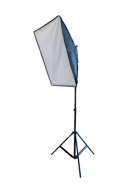 Single lamp photo light softbox set photographic equipment on tripod, isolated on white background