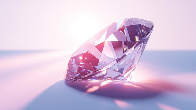 A Single Large Diamond Reflecting Light on a Pale Pink Surface