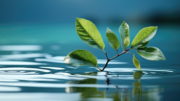 A single leaf floating on a perfectly still water surface Generative AI