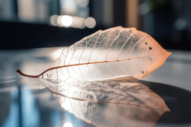 A single leaf laying on top of a table generative AI