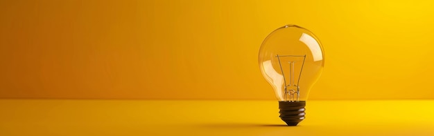 A single light bulb on a solid yellow background symbolizing simplicity innovation and bright ideas