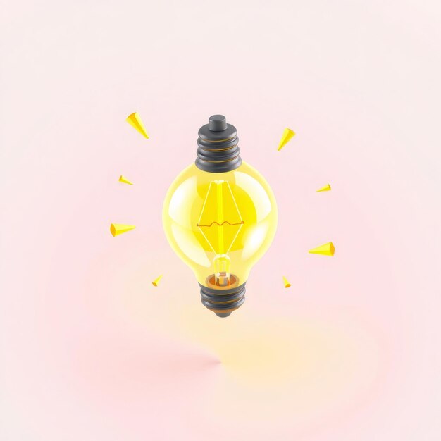 Photo a single light bulb with a yellow glow surrounded by smaller yellow shapes