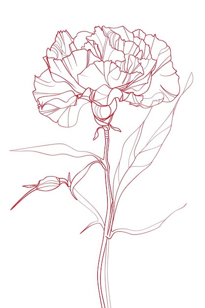 Photo single line drawing carnation flower sketch plant