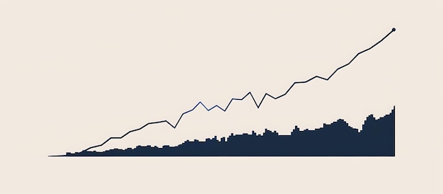 Photo a single line graph in a deep navy hue rising on a soft beige background illustrating consistent market improvement