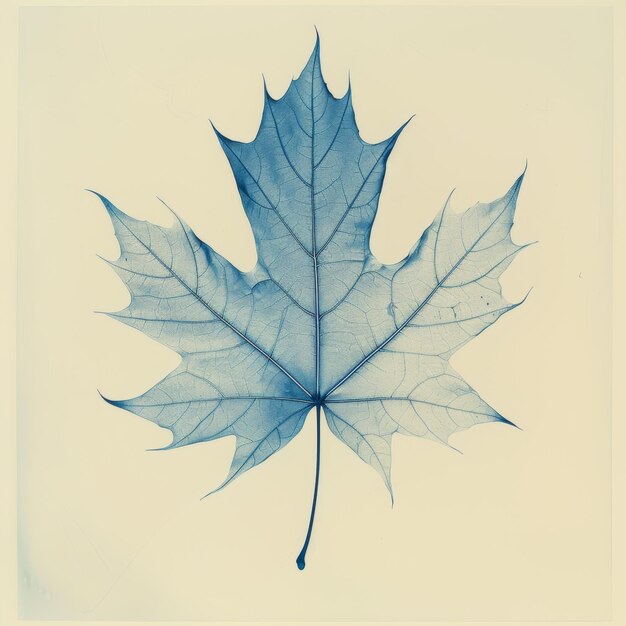 Photo single maple leaf in blue tones on light background nature botany fine art print minimalist design