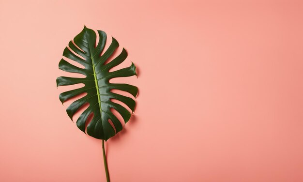 Photo single monstera leaf on a pink background