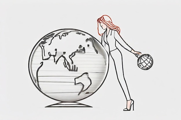 Single one line drawing of frustrated businesswoman carrying globe on her back Industrial pollution natural resources