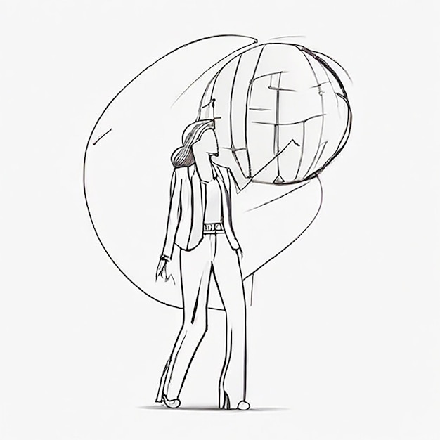 Photo single one line drawing of frustrated businesswoman carrying globe on her back industrial pollution natural resources