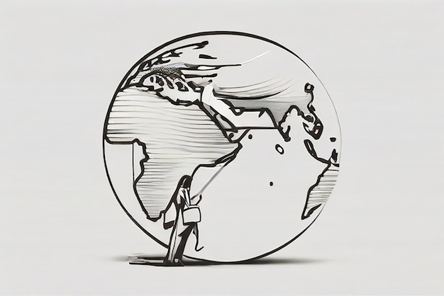 Photo single one line drawing of frustrated businesswoman carrying globe on her back industrial pollution natural resources