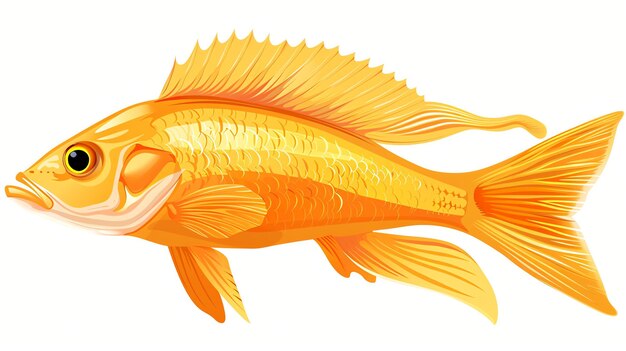 Photo a single orange fish with a bright yellow tail fins and scales on a white background