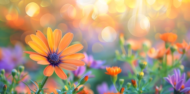 A Single Orange Flower in a Field of Blooms