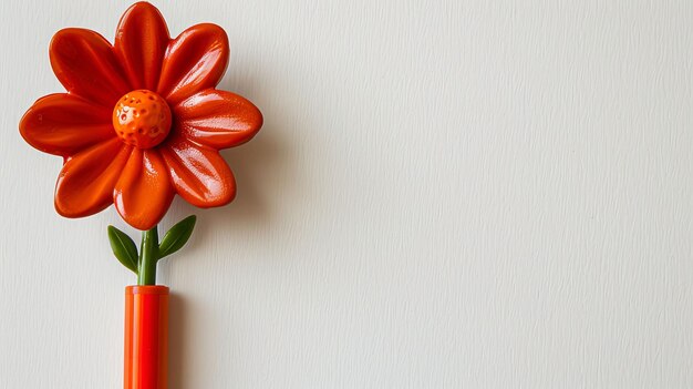 A Single Orange Flower in a Vase Against a White Textured Background