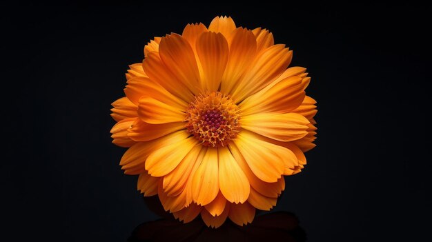 Photo a single orange flower with delicate petals blooms against a stark black backdrop representing