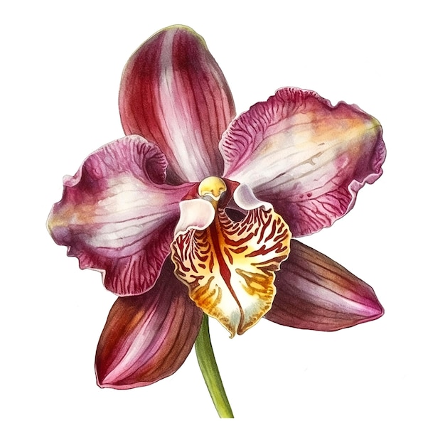 Single orchid flower macro watercolor illustration generative ai