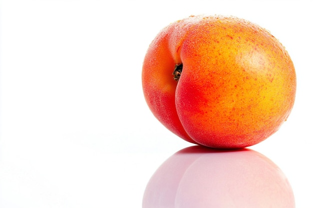 Photo single peach with a soft reflection isolated on a bright white background