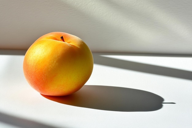 Single peach with a soft rounded shadow isolated on a white surface