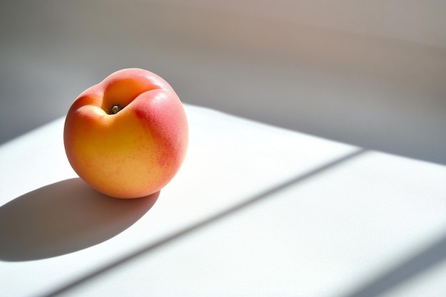 Single peach with a soft shadow slightly offcenter on a white background