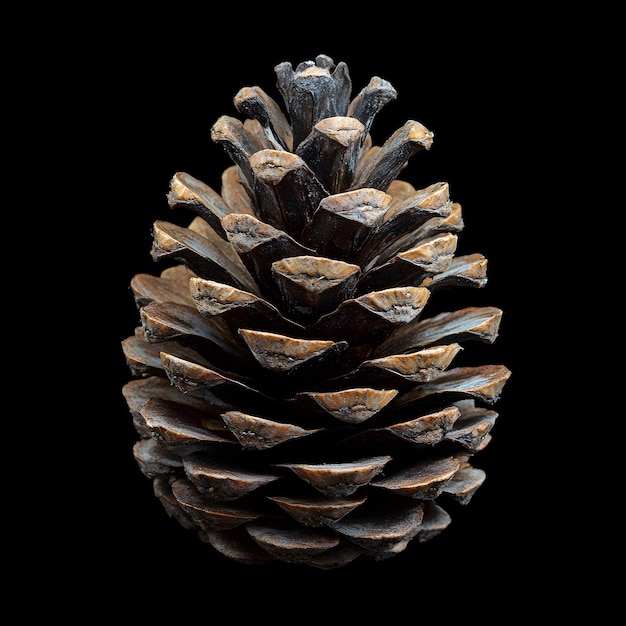 Photo a single pine cone with a detailed texture isolated on a black background