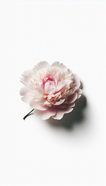 A Single Pink Peony With Delicate Petals Scattered on a White Surface