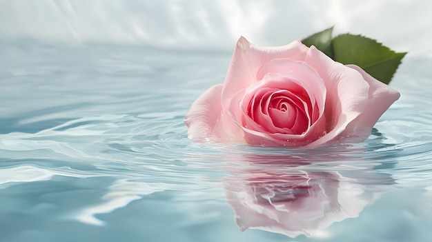 A Single Pink Rose Floating on Water