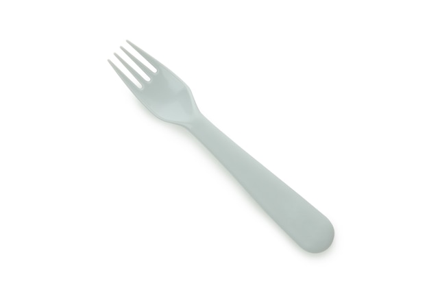 Single plastic fork isolated on white background