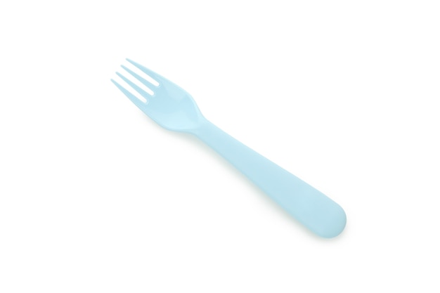 Single plastic fork isolated on white background